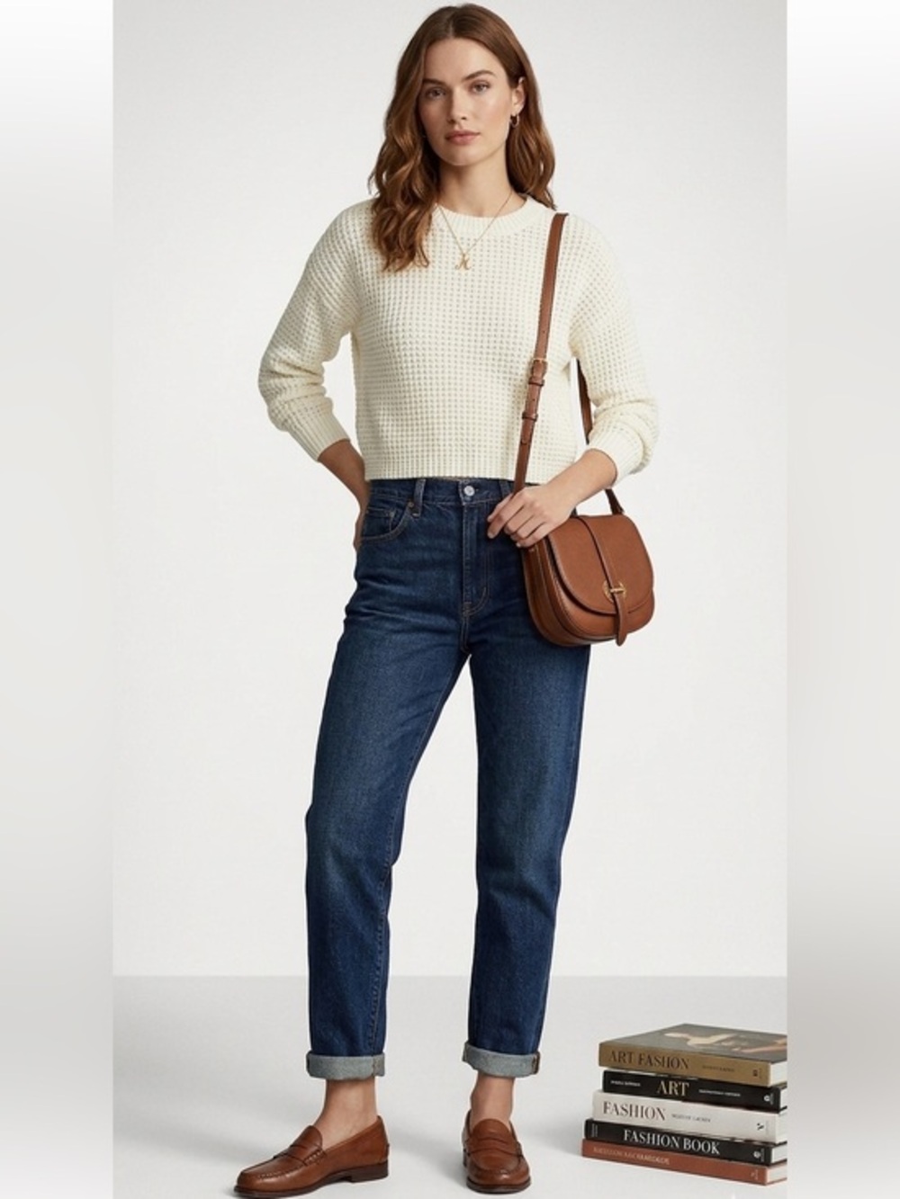 New Misguided Creme Crewneck Cropped Knit Sweater Size Small